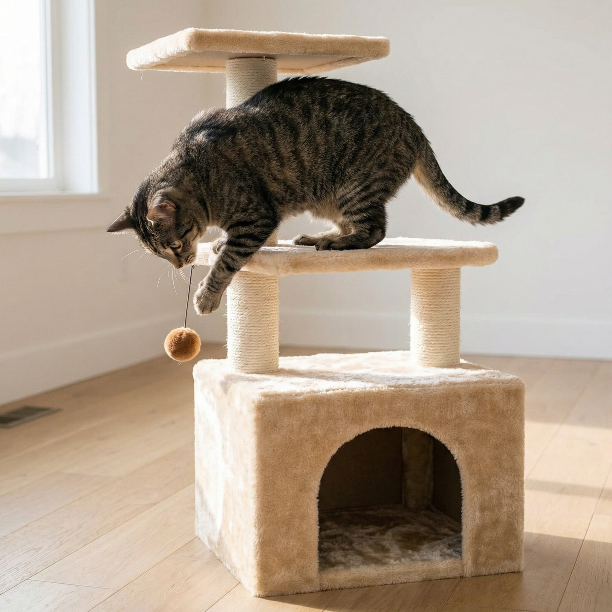 Real Wood 3 Levels Cat Tower