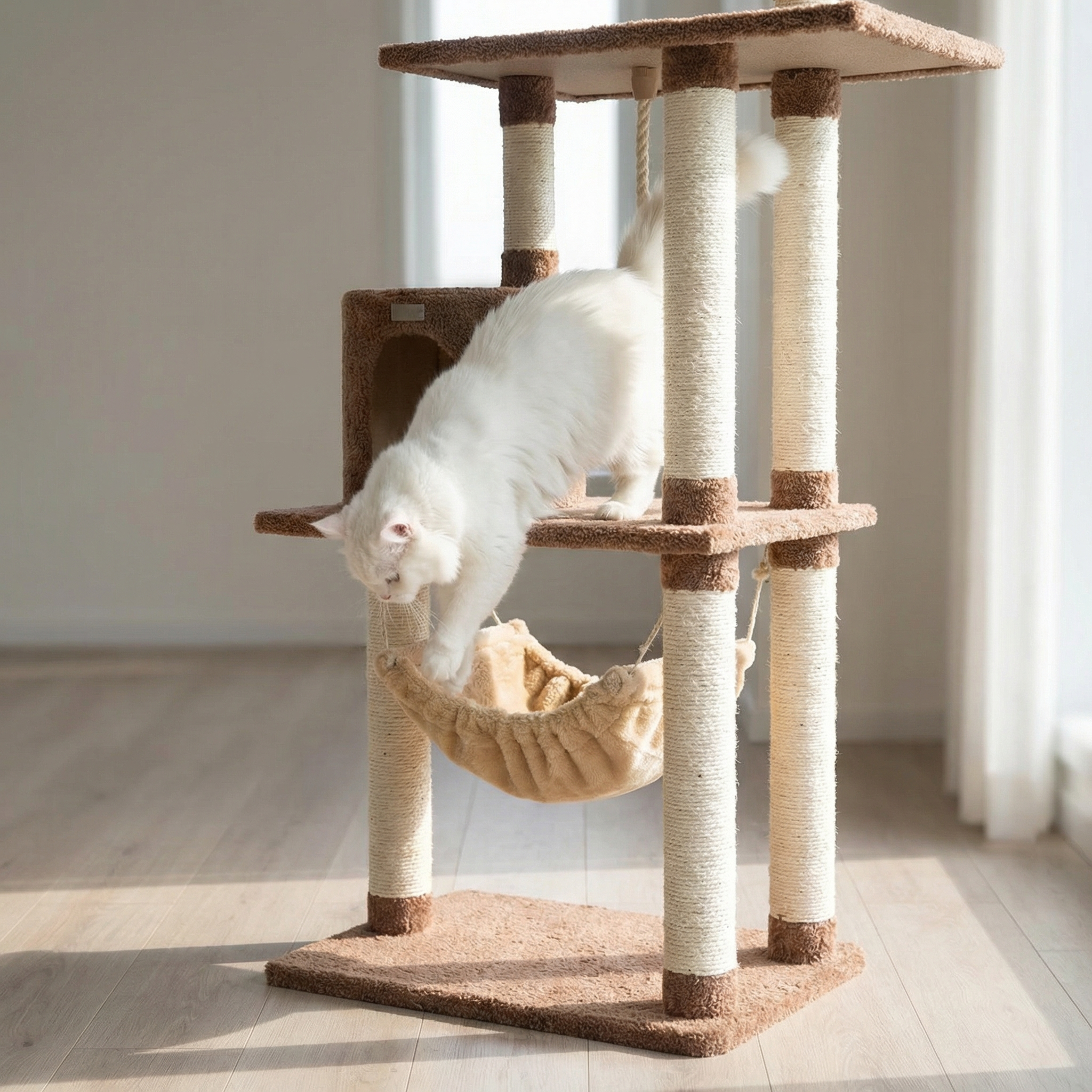 Real Wood Cat tree With Scratch posts, Hammock
