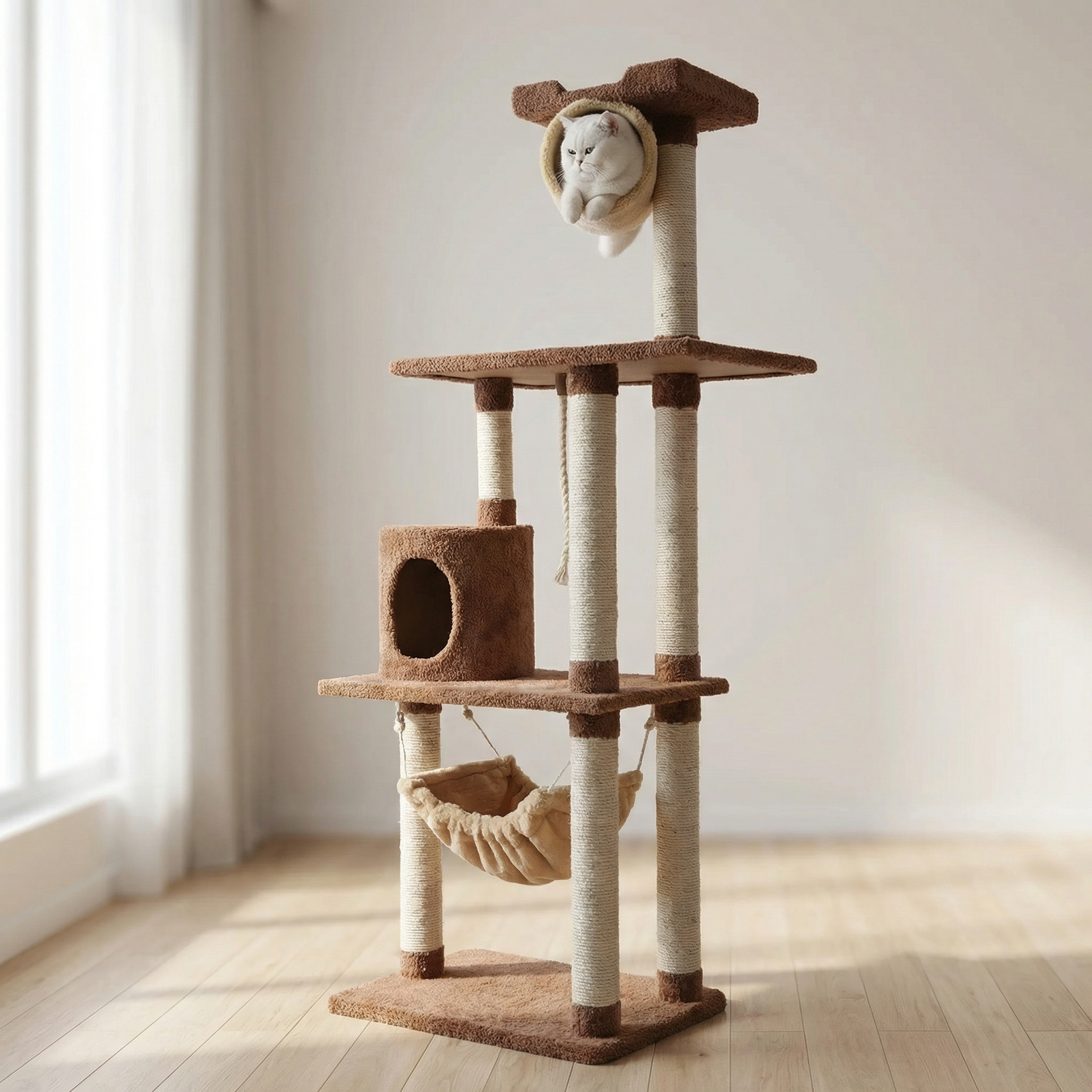 Real Wood Cat tree With Scratch posts, Hammock