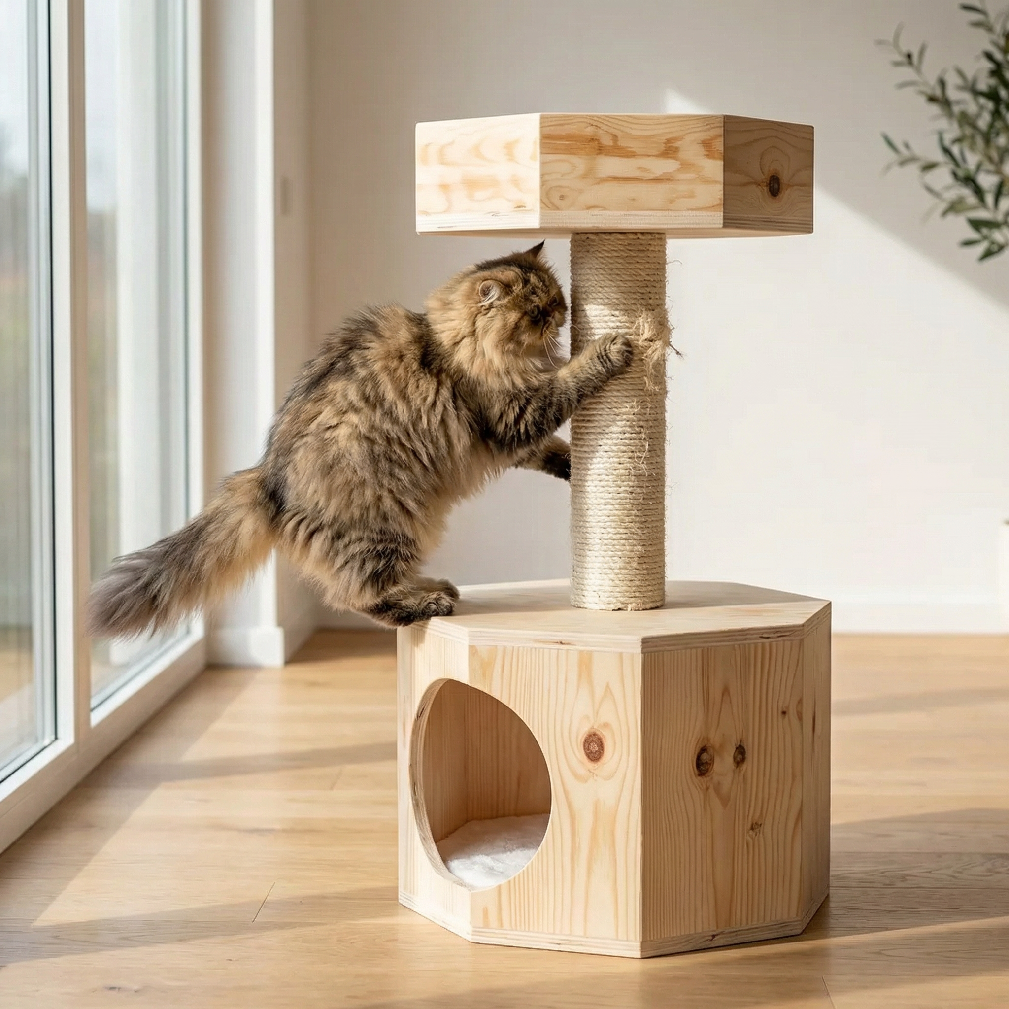 TimberThrone – Modern Wooden Cat Tree
