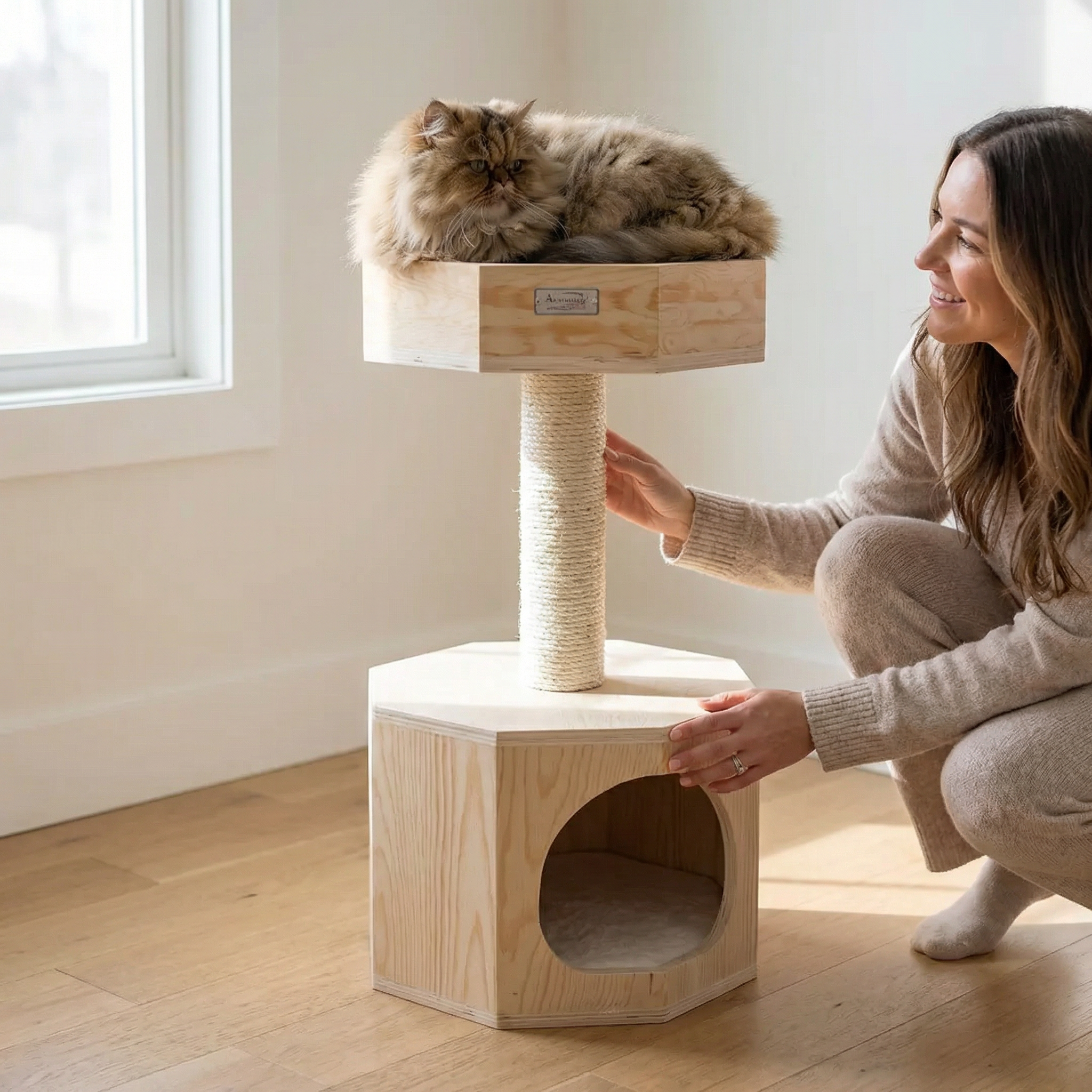 TimberThrone – Modern Wooden Cat Tree